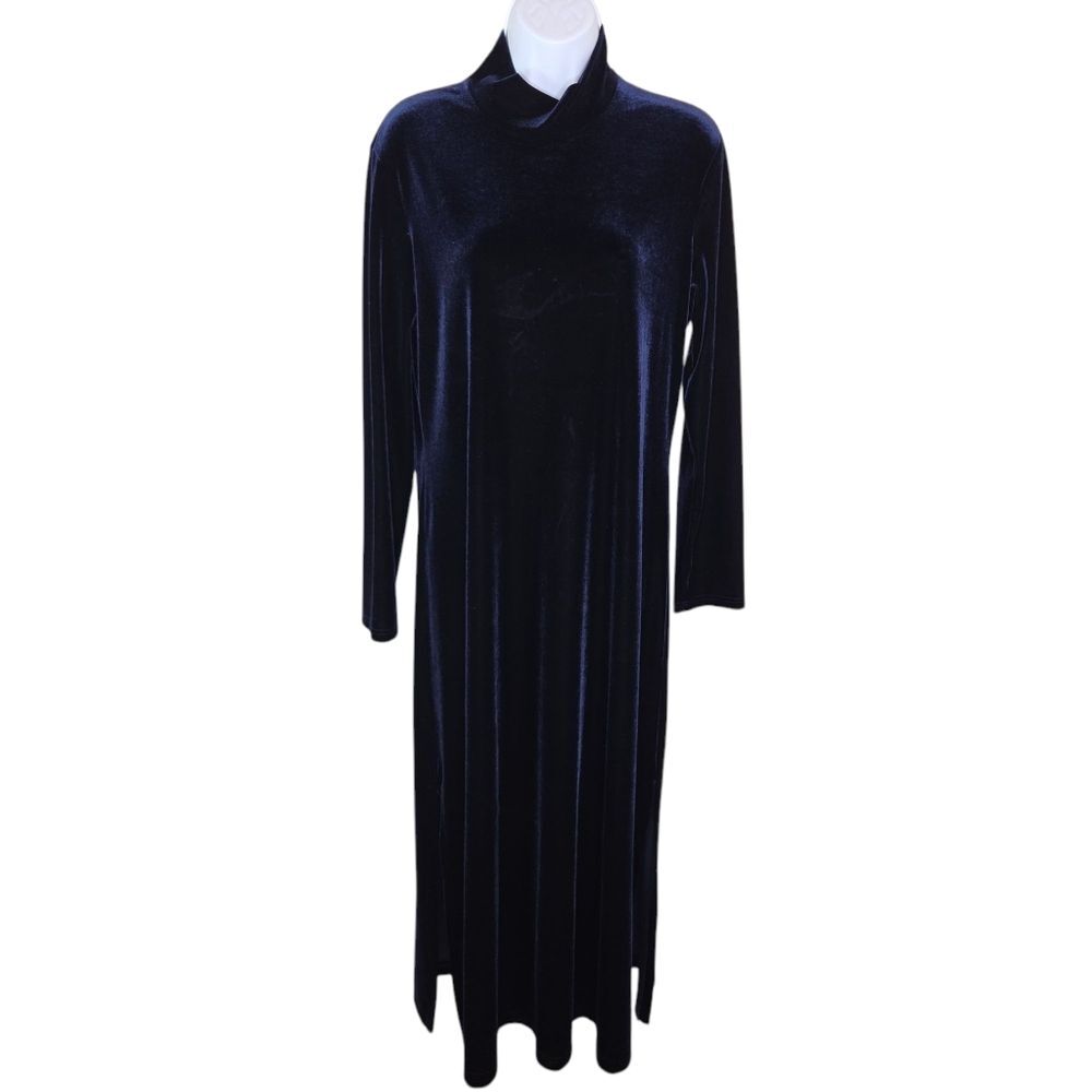 Maggy London Vintage Blue Velvet Mock Neck Maxi Dress Size Small
